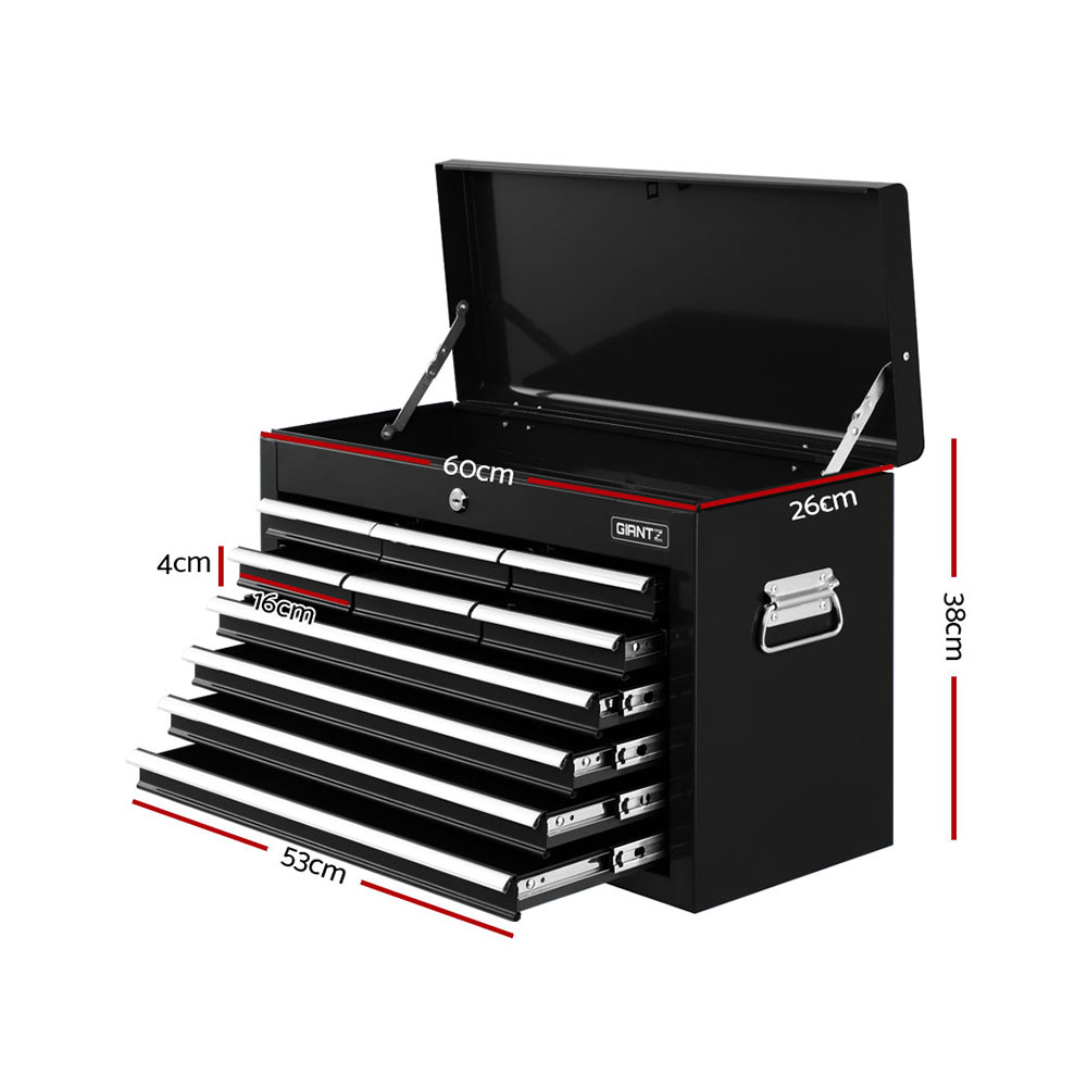 Giantz 10 Drawer Tool Box Cabinet Chest Toolbox Storage Garage Organiser Black - Image 2