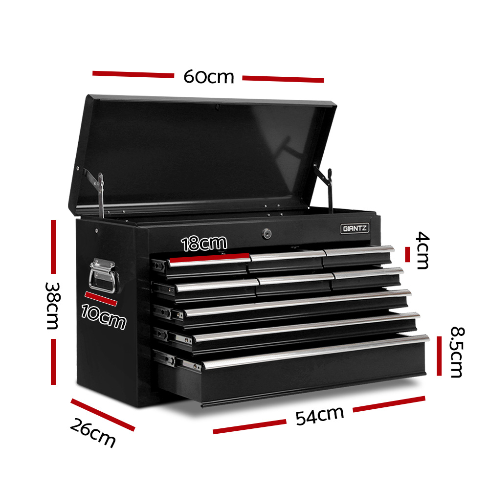 Giantz 9 Drawer Tool Box Cabinet Chest Toolbox Storage Garage Organiser Black - Image 2
