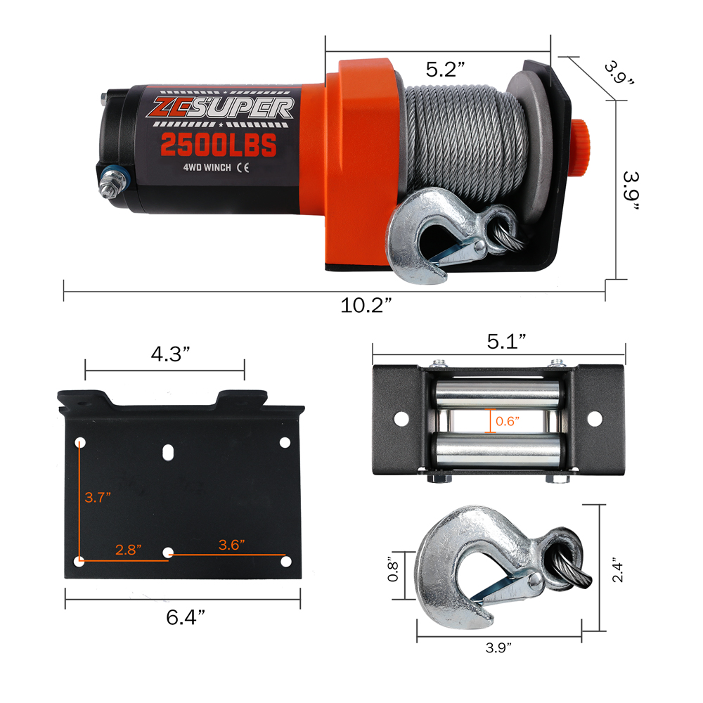 ZESUPER Electric Winch 2500LBS/1134KG 12V 15.2M Steel Cable ATV UTV 4WD 4X4 Boat - Image 2