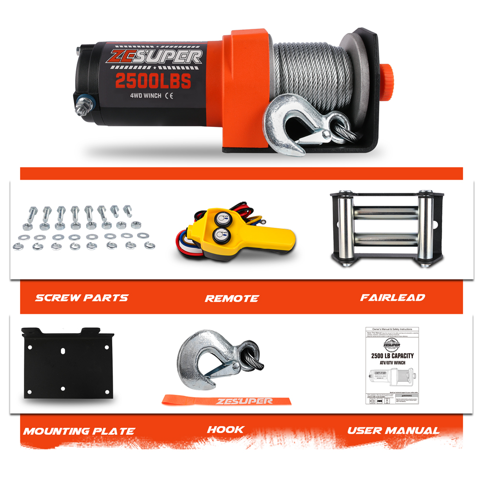 ZESUPER Electric Winch 2500LBS/1134KG 12V 15.2M Steel Cable ATV UTV 4WD 4X4 Boat - Image 3