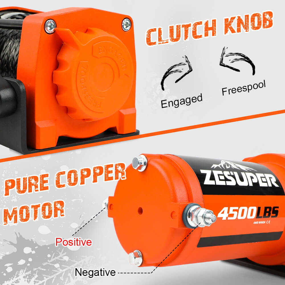 4500lb Electric Winch 12V Synthetic Rope Wireless RemoteX2 ATV Winch Kit Boat Winch UTV 4WD Orange - Image 3