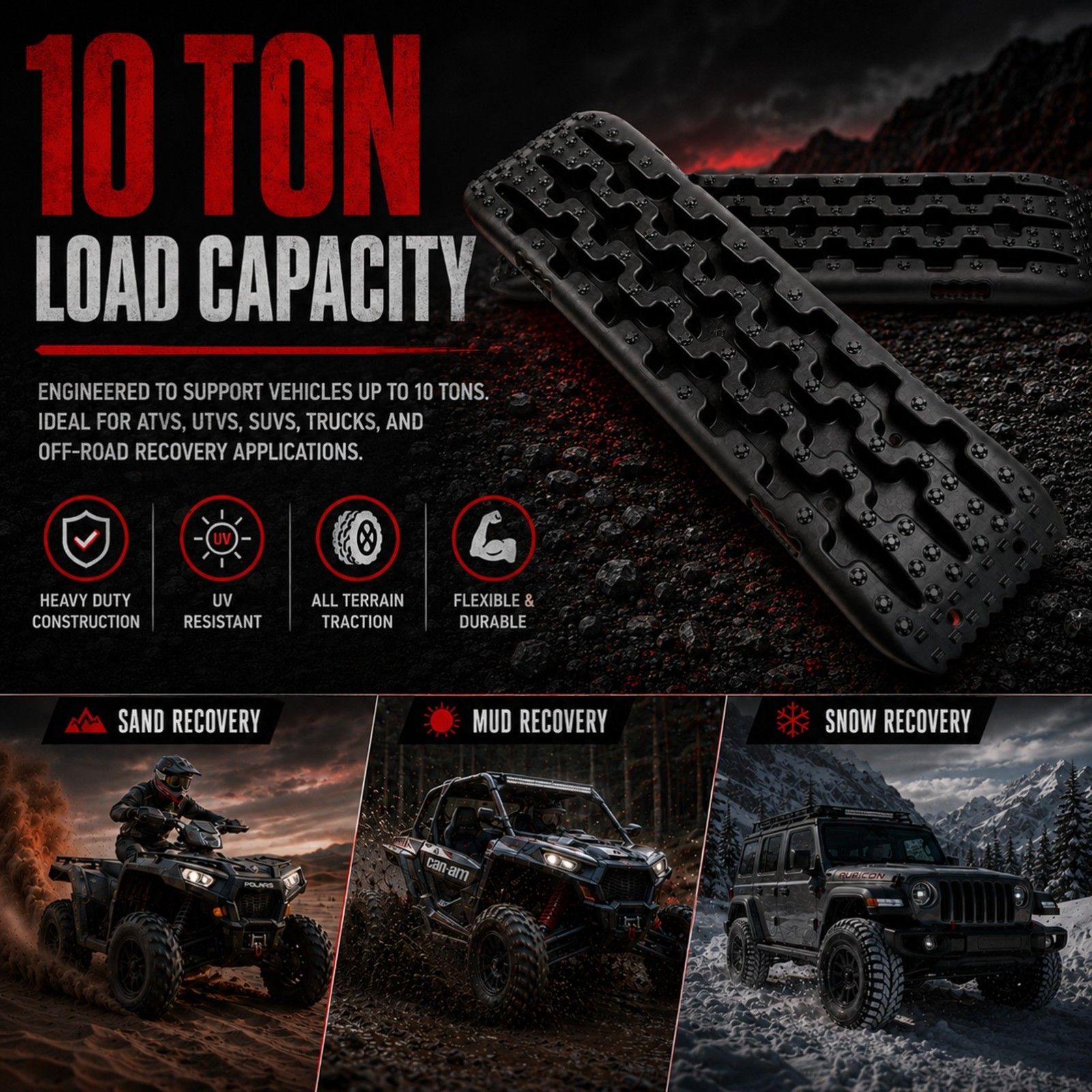 2x 10 Ton 4WD Car Recovery Tracks Sand Mud Snow Traction Boards Off-Road Device Mat - Image 2