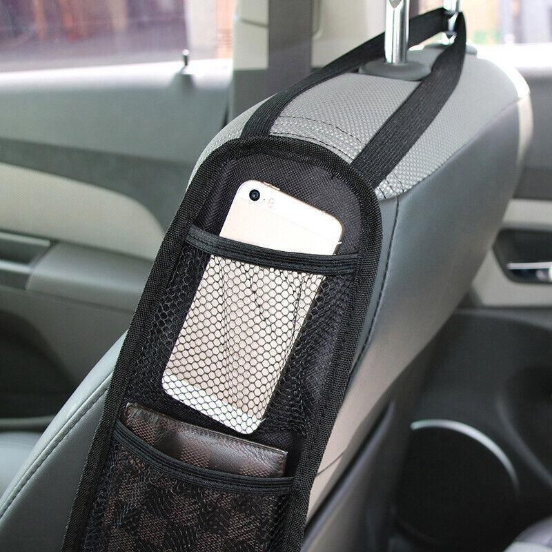 Black Vehicle Backrest Side Pocket Mesh Hanging Bag Organizer with Phone Holder - Image 3