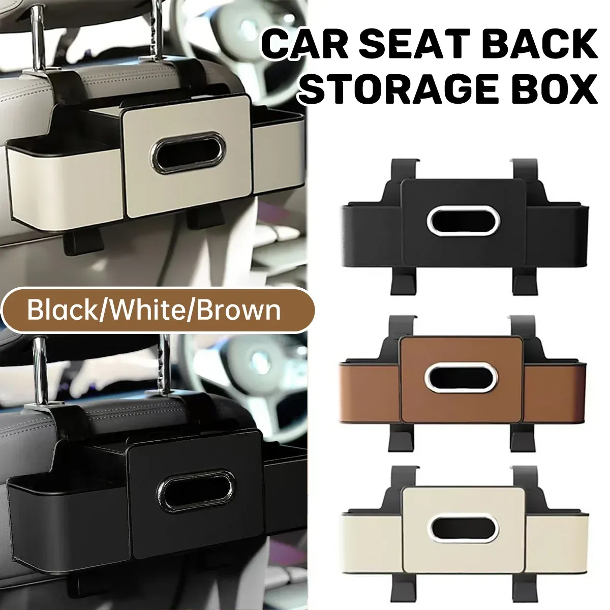 Vehicle Backrest Storage Box Multifunctional Organizer with Tissue and Cup Holders - Brown - Image 2