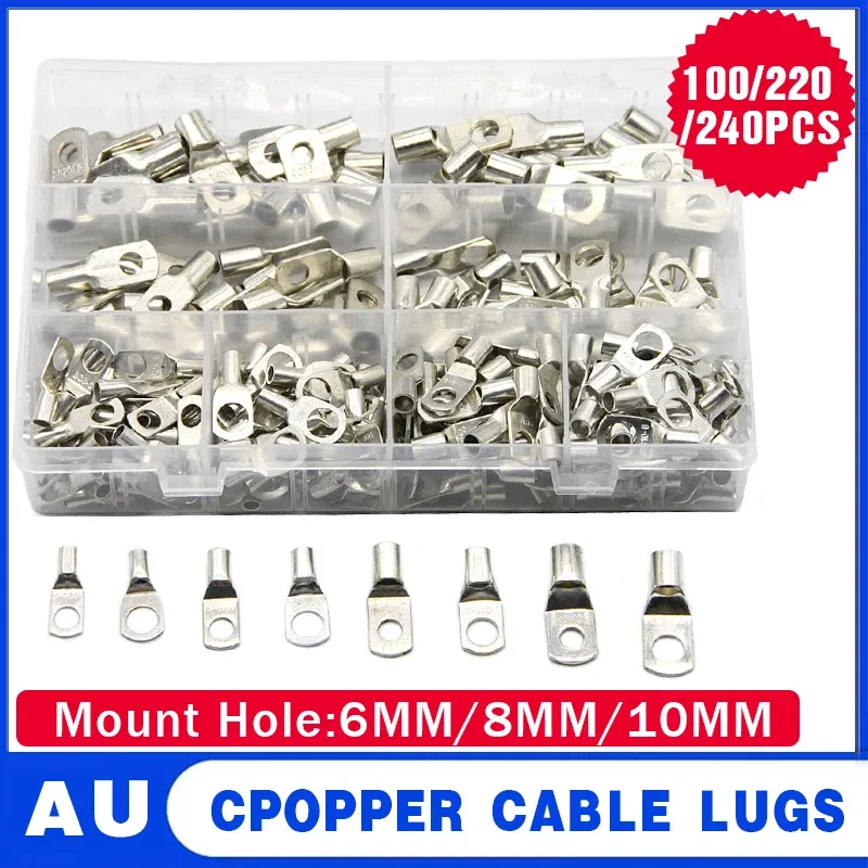 240Pcs 4WD Cable Lug Ring Battery Copper Tube Connector Kits Terminal Crimper - 100X SC6-SC25 Cable Lug Kits+Heat Shrink Tube - Image 2
