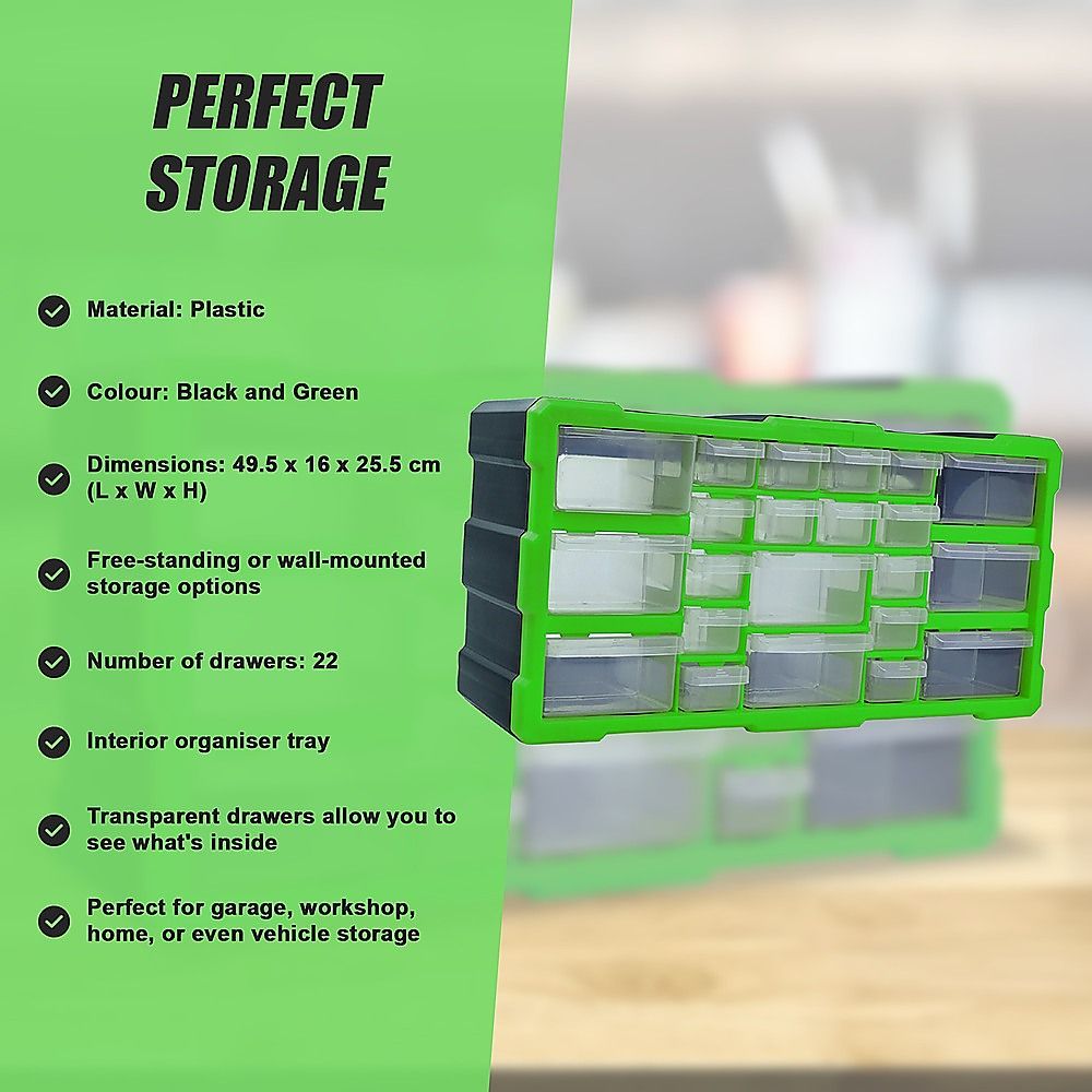 22 Multi Drawer Parts Storage Cabinet Unit Organiser Home Garage Tool Box - Image 3