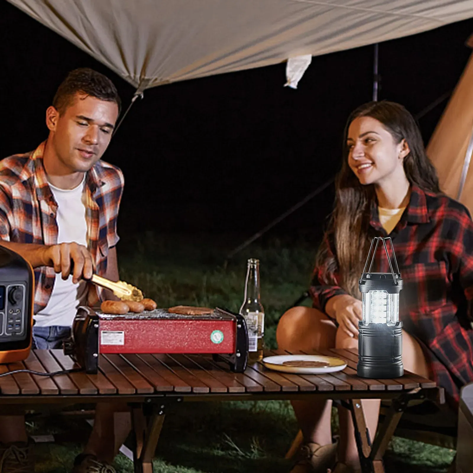 LED Camping Lanterns, 4 Pack, Magnetic Base, Battery Powered Lights, Lightweight Hanging Collapsible Lights, Black - Image 3