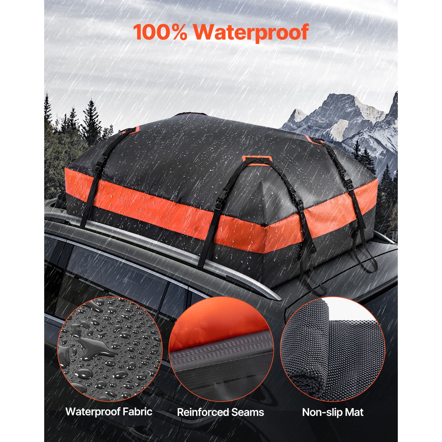 Car Rooftop Cargo Carrier Bag, 15 Cubic Feet Car Roof Cargo Carrier, 100% Waterproof Heavy Duty 840D PVC Roof Luggage Bag for All Vehicle with/without Rack- with Lock, Non-Slip Mat, 4 Door Hooks - Image 2