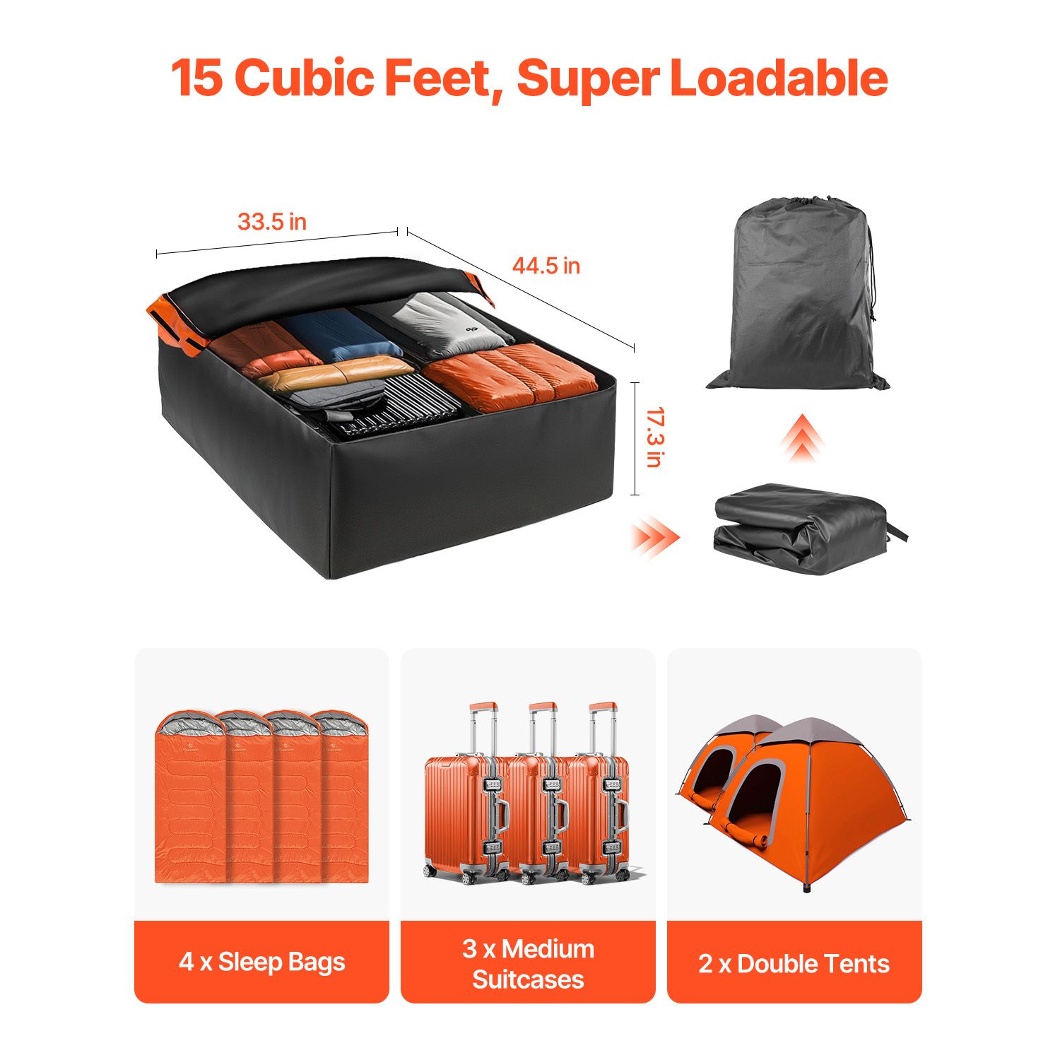 Car Rooftop Cargo Carrier Bag, 15 Cubic Feet Car Roof Cargo Carrier, 100% Waterproof Heavy Duty 840D PVC Roof Luggage Bag for All Vehicle with/without Rack- with Lock, Non-Slip Mat, 4 Door Hooks - Image 3