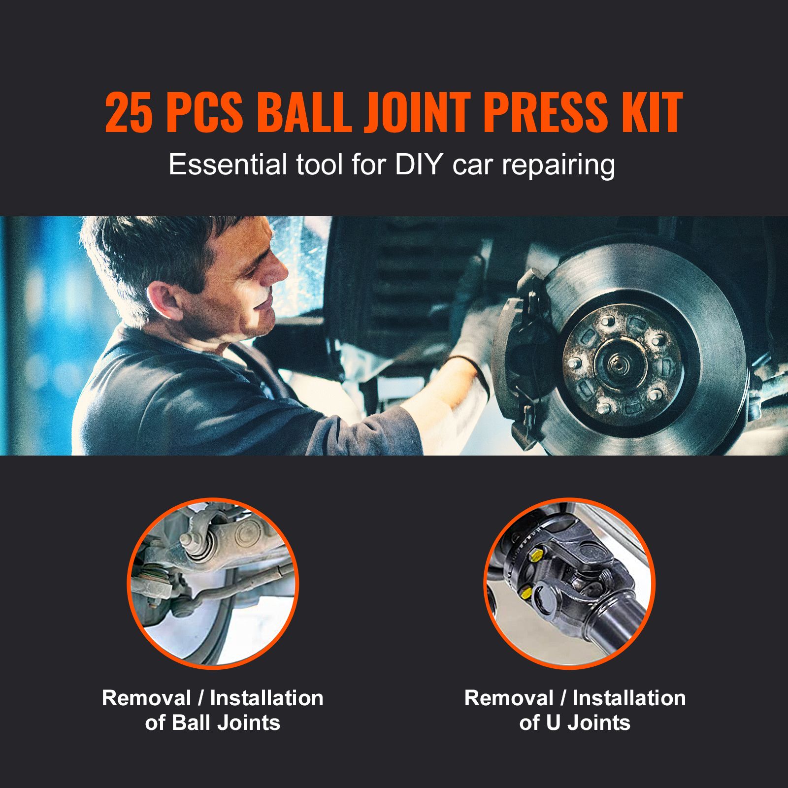 Ball Joint Press Kit, 25 pcsTool Kit, C-press Ball joint Remove and Install Tools, for Most 2WD and 4WD Cars, Heavy Duty Ball Joint Repair Kit for Automotive Repairing - Image 2